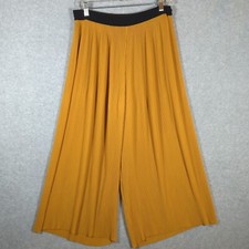 ZARA Wide Leg Pleated Chiffon Culotte Trousers Pants XL Elastic Waist