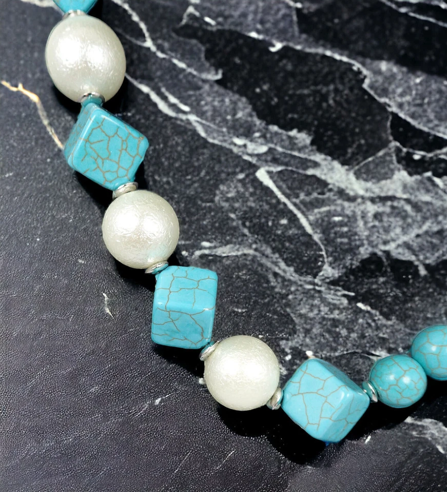 Handgefertigt Damen Halskette Handmade Bunte Türkis Farbenfroh Eleganter Schmuck - Bild 4 von 4