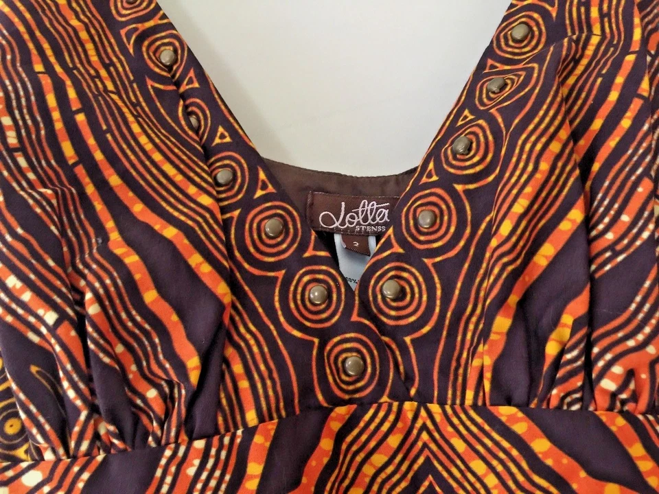 LOTTA STENSSON Anthropologie African Print Bronze Studded Cotton Dress 2 XS S - Image 3 of 4