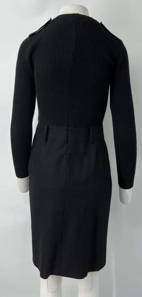 Vestido Vaina Burberry Tejido Negro Combo Lana/Cachemira Manga Larga Talla 10 Foto 3 de 4