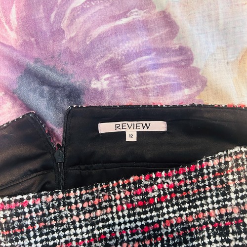 REVIEW TWEED MINI SKIRT LINED AU 12/ US 8 WOOL CAREER WORK PINK BLACK CHECK - Picture 5 of 8