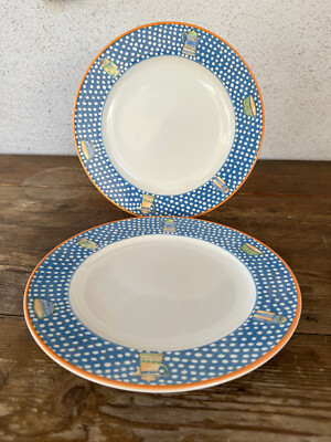 2 Dinner Plates Mikasa Daisy Chintz Laurie Gates Blue Band White