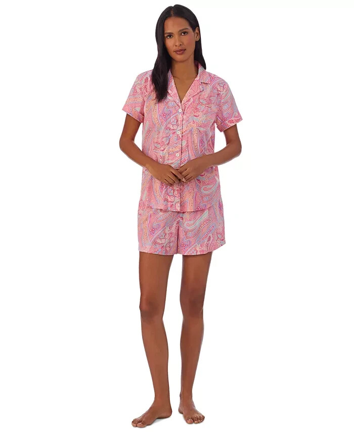 Ralph Lauren Woven Short-Sleeve Top Boxer Shorts Pajama Set L44360