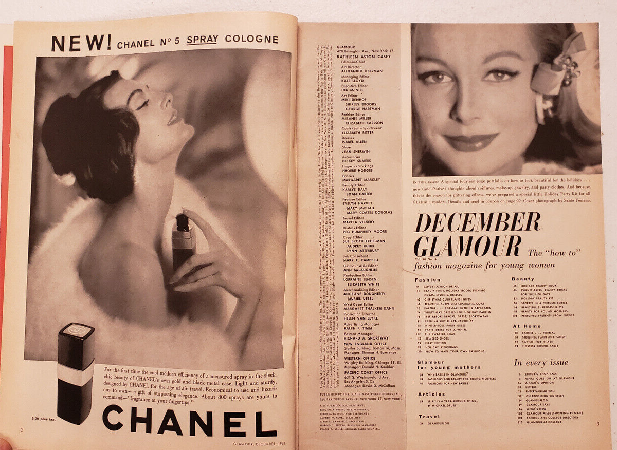 Glamour Magazine December 1958 Christmas Issue 1950s Fashion~Hair
