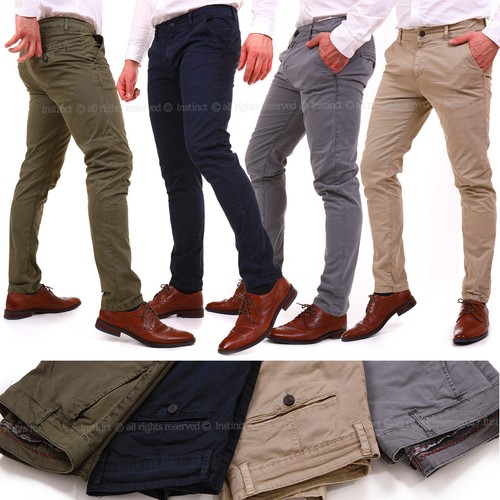 Pantaloni Uomo Slim Fit Chino Eleganti Classico da Ufficio Casual Cotone  America | eBay