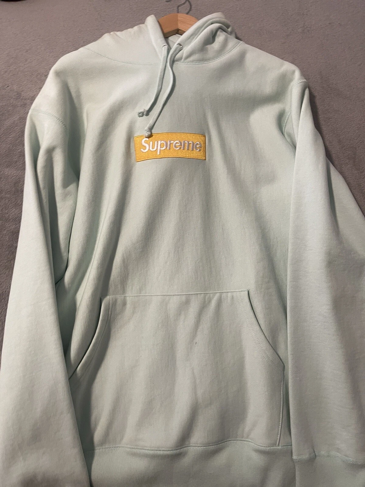 Supreme Ice Blue/Gold Box Logo Hoodie FW17