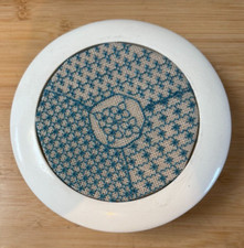 7" Wood Tone white round box for needlework needlepoint cross stitch