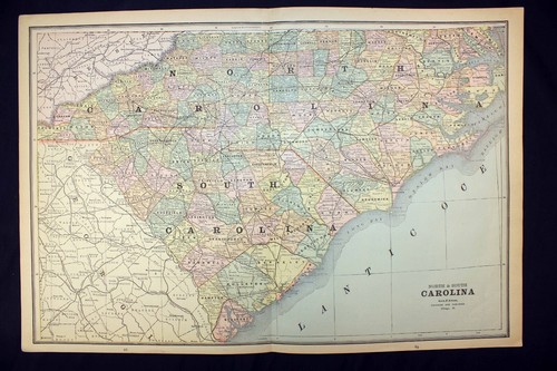 1889 Antique Map State of North and South Carolina or Florida and ...