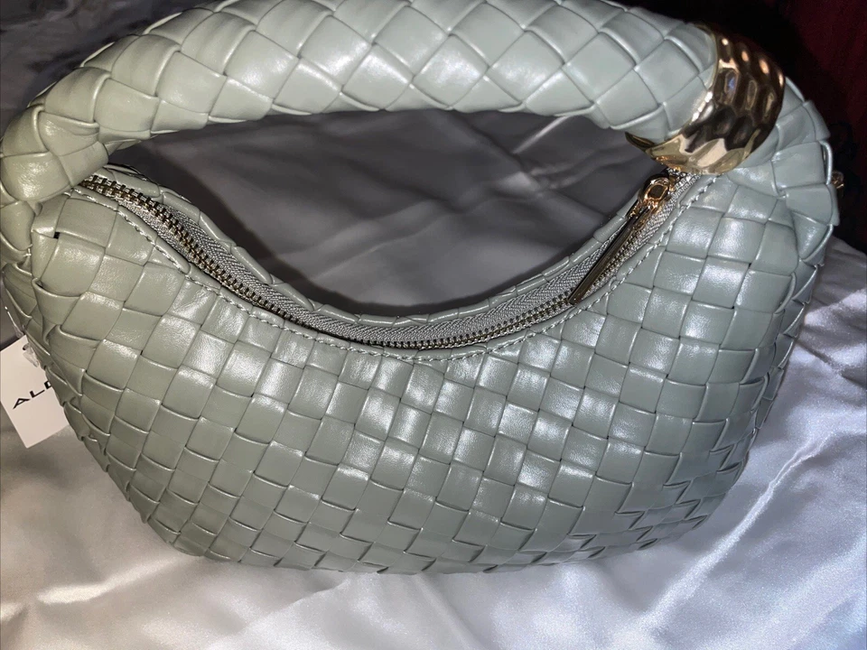 Bolso sin asas ALDO Venessax tejido sardina pequeño gris dorado barra lateral estilo vintage nuevo Foto 2 de 4