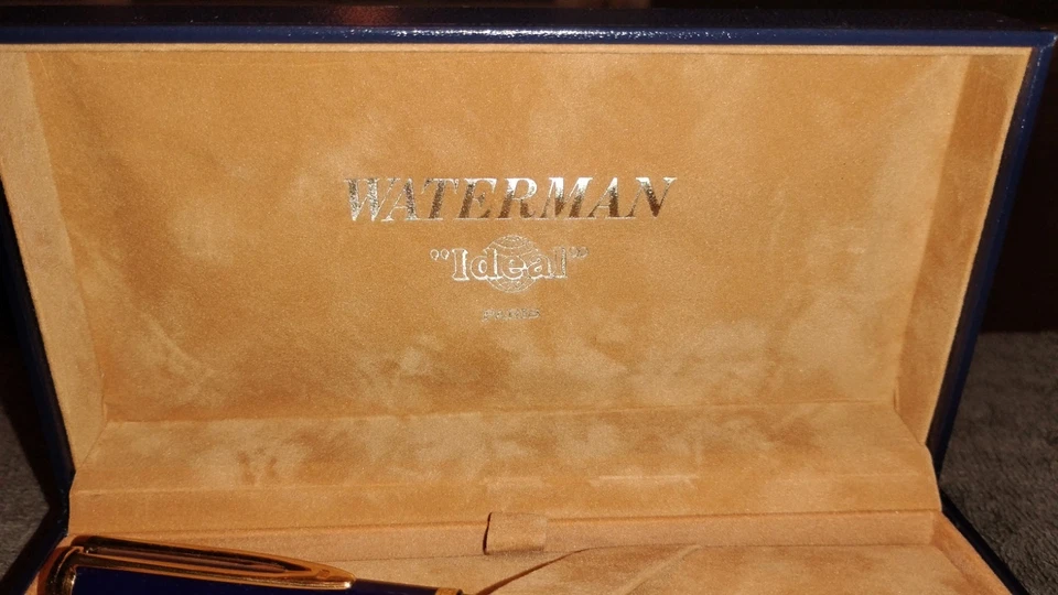 Pluma Estilográfica Waterman Ideal Paris Oro 18K 750 Plumín Azul con Caja y Papeles Foto 4 de 4