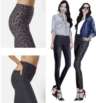 New HUE Reversible Hi Rise Skimmer Denim Cheetah 2 In 1 Real Back Pockets Size M