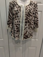 Chico's Reversible Linen Jacket Animal RV Lynette Pattern Tibet Taupe Size 3
