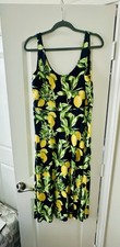 LOFT Medium Lemon Dress Midi Sundress Scoop Neck Navy Yellow Green