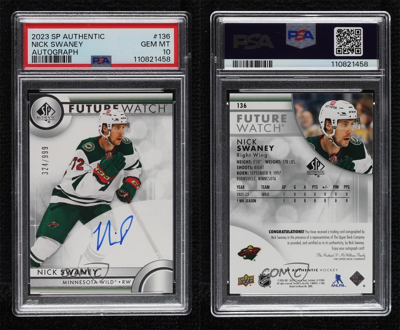 2023 SP Authentic Future Watch /999 Nick Swaney PSA 10 Gem MT Rookie Auto RC view 3