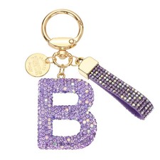 Initial Letter Keychain, Gift Bling Letter-B Key Chain for Women, Purple