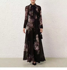 Zimmermann’s dress Black White Rose Print Collar Long Sleeve Shirt Maxi Dres