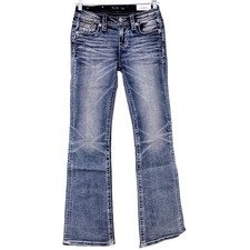 Miss Me Low Rise Bootcut Jeans Women's Size 25 Embellished Blue Distressed Denim