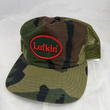 Vintage New Era Lufkin Camo Trucker Hat USA Made Snapback Mesh Cap Woodland