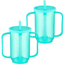 2 Pcs Adult Sippy Cups for Elderly, 12 oz Plastic Spill Proof Cups with 2 Han...