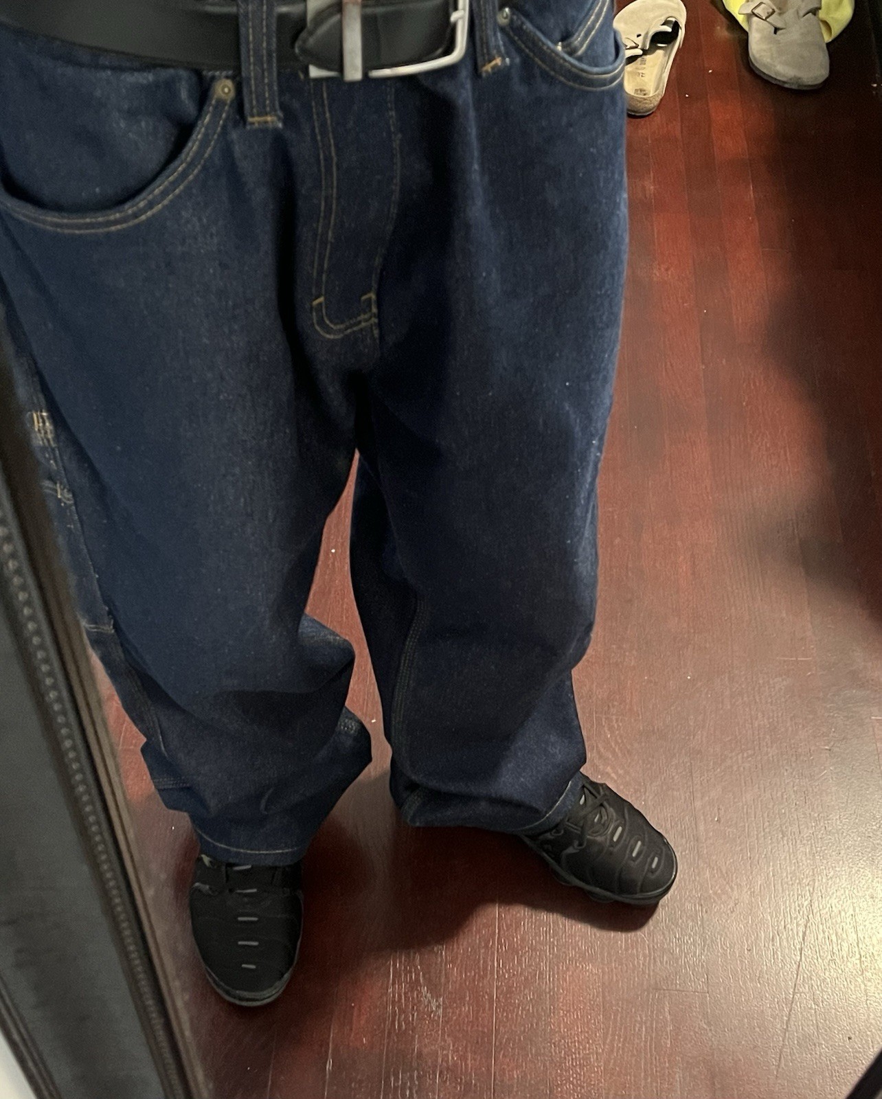 Ben Davis Men's Dark Wash Blue Denim Straight Cargo Pocket Jeans Logo