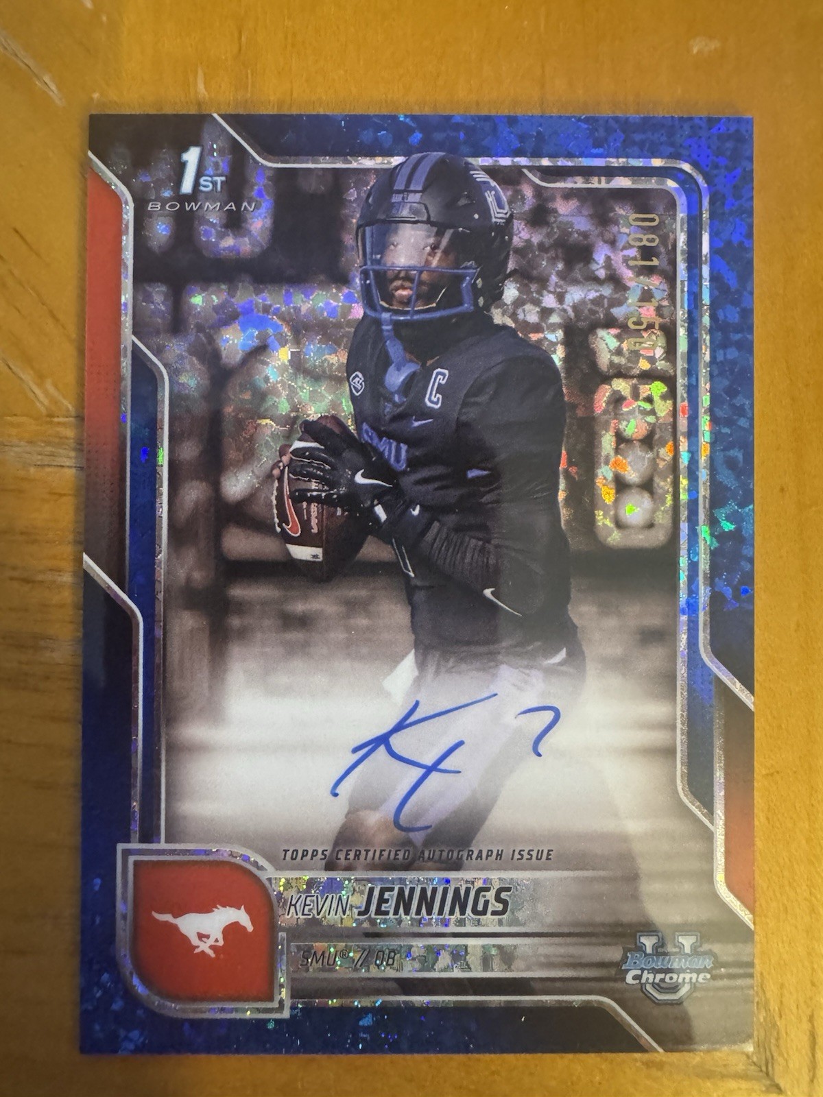 2025 Bowman Chrome University KEVIN JENNINGS 1st BLUE Refractor  #/150  SMU Auto