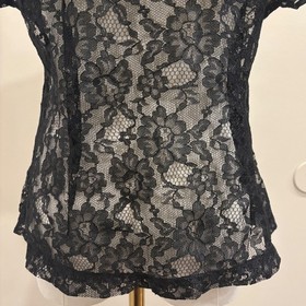 VTG 80s Victorias Secret Gold Label Black Floral Lace Sheer Lingerie Top Small