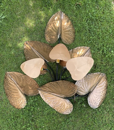 Mid Century Modern Arturo Pani Giant Copper Palm Leaf Sconce Lamp Mexico Regency