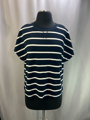 Danskin Luxe Athletic T Shirt Womens M Navy White Striped Stretch Straight Hem