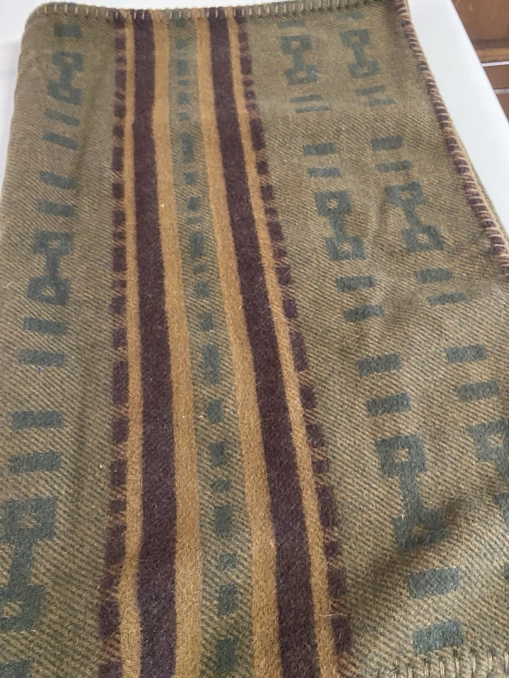 Vintage DKNY Scarf Made In Scotland 100% Wool  25x66” Tribal Aztec Deep Greens - Image 3 of 4