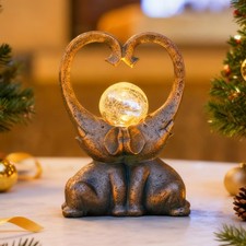 WHIMSYNOOK 7.9" Bronze Elephant Garden Statue with Heart-Shaped Trunks  Sola...