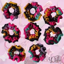Handmade-Crochet Scrunchie. 80's Party Line Color.