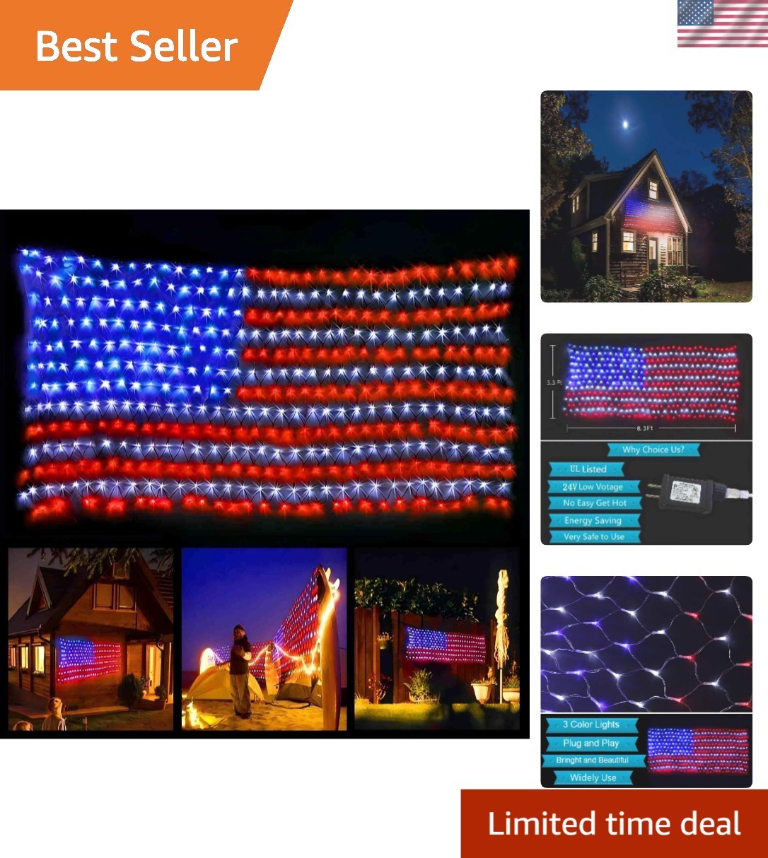 Waterproof 420 LED American Flag Lights for Garden Festivals and Parties