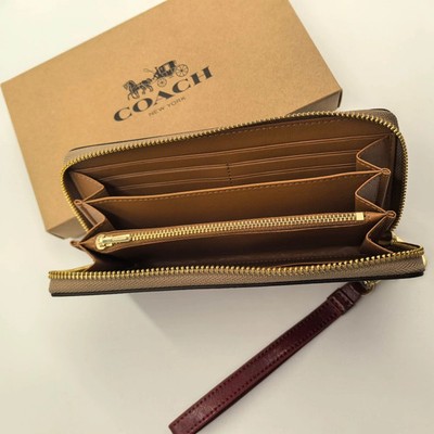 2026 COACH Long Zip Around Wallet In Signature Canvas With Cherry