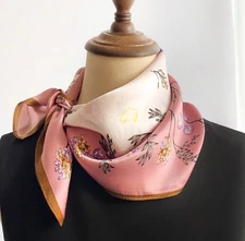 100% Silk 20" small Square Scarf Women neckerchief Wrap floral red pink WS458