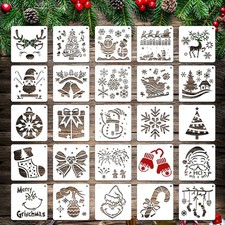25 Pcs Christmas Stencils Reusable, 6x6 inch Christmas Stencils for Painting on