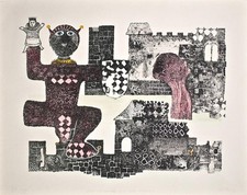 Alfred Traugott Mörstedt Hofnarr auf der Mauer signiert Farblithografie 1977