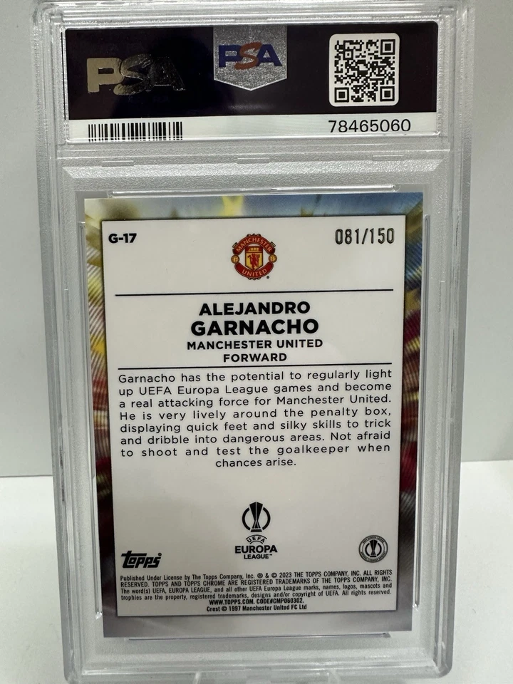 2022-23 Topps Chrome UEFA Alejandro Garnacho Rookie Golazo Blue 81/150 PSA 10 - Image 3 of 4