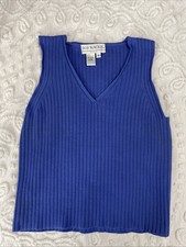 VTG Bob Mackie Studio Ribbed V-Neck Sweater Vest 100 Cotton Blue Women  s M/L