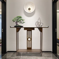 2 Layers Sofa Side Table Bamboo Entryway Table Couch Desk with Storage Shelves