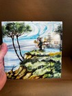 1 Vintage Hand Painted Ceramic  Tile two Leaning trees  Made in Italy — photo 6