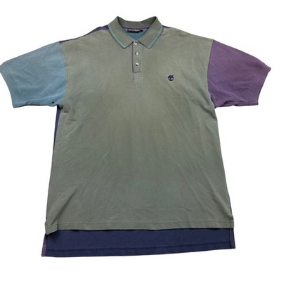 Vintage Timberland Weathergear Colorblock Polo Shirt XL Green Blue Purple Cotton