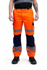 Image of HiVis Work Trousers Mens High Visibility Safety Pants Reflective Tape 2Tone