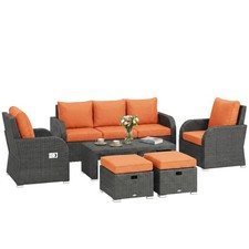 Outsunny Rattan Garden Furniture Set with Recliners, Footstools, Orange