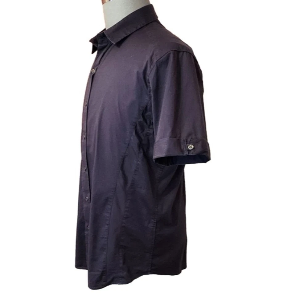 Camisa de vestir 7 diamantes texturizada con botones delanteros para hombre manga corta azul marino X-grande Foto 3 de 4