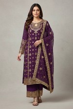 New Designer Faux Georgette Wine Top Palazzo With Dupatta For Festival Wear