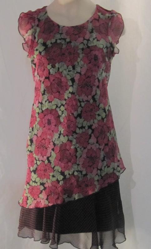 George Sleeveless Black and Pink Dress with Flowers Size 8