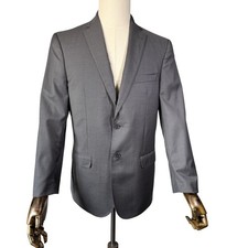 Joseph A Bank Mens Sport Coat Blazer 39R Mid Grey Graph Check Slim Fit Wool