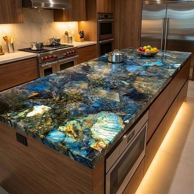 Labradorite Gemstone Kitchen Countertop Slab | Premium Stone Worktop Home Decor