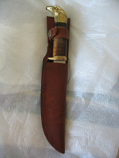 Alter Jagd Dolch Messer mit Adler Kopf braune Lederscheide  Klingenl&auml;nge 15,3 cm