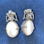 Vintage Catseye Doublet Two Sided Screw back Earrings Blue & White Glass VVG — photo 2